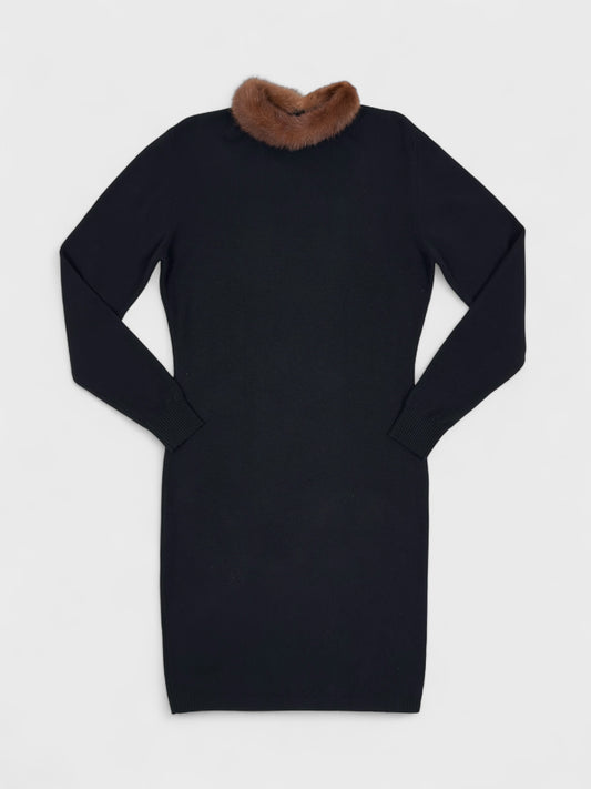 Blumarine 1980s 1990s Wool Cashmere Fur Collar Dress - Relova Archiva