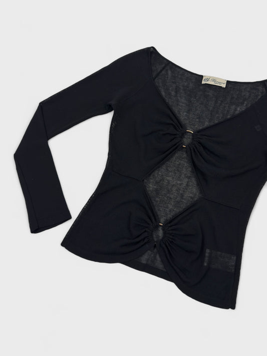 Blumarine 2000s Black Cotton Cut Out Rings Top - Relova Archiva
