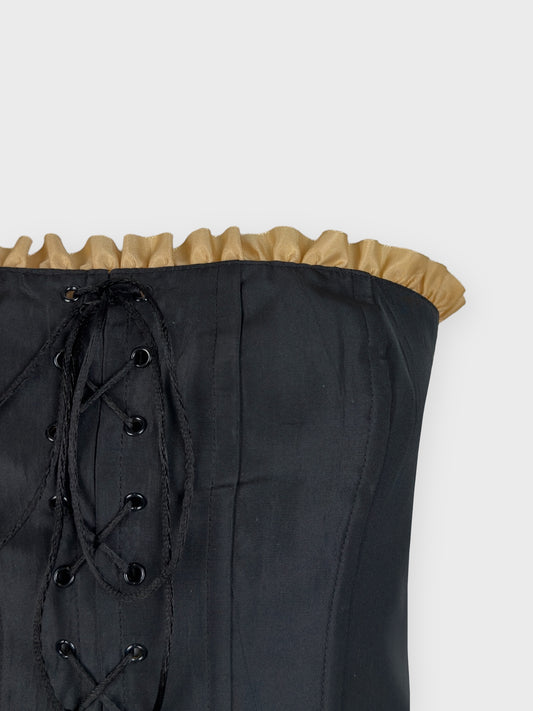 Blumarine 2000s Black Lace Up Ruffle Corset - Relova Archiva