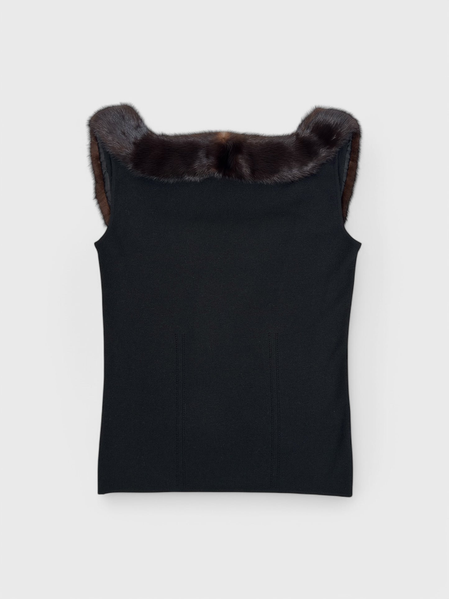 Blumarine FW 1999 Brown Fur Trim Knit Top - Relova Archiva