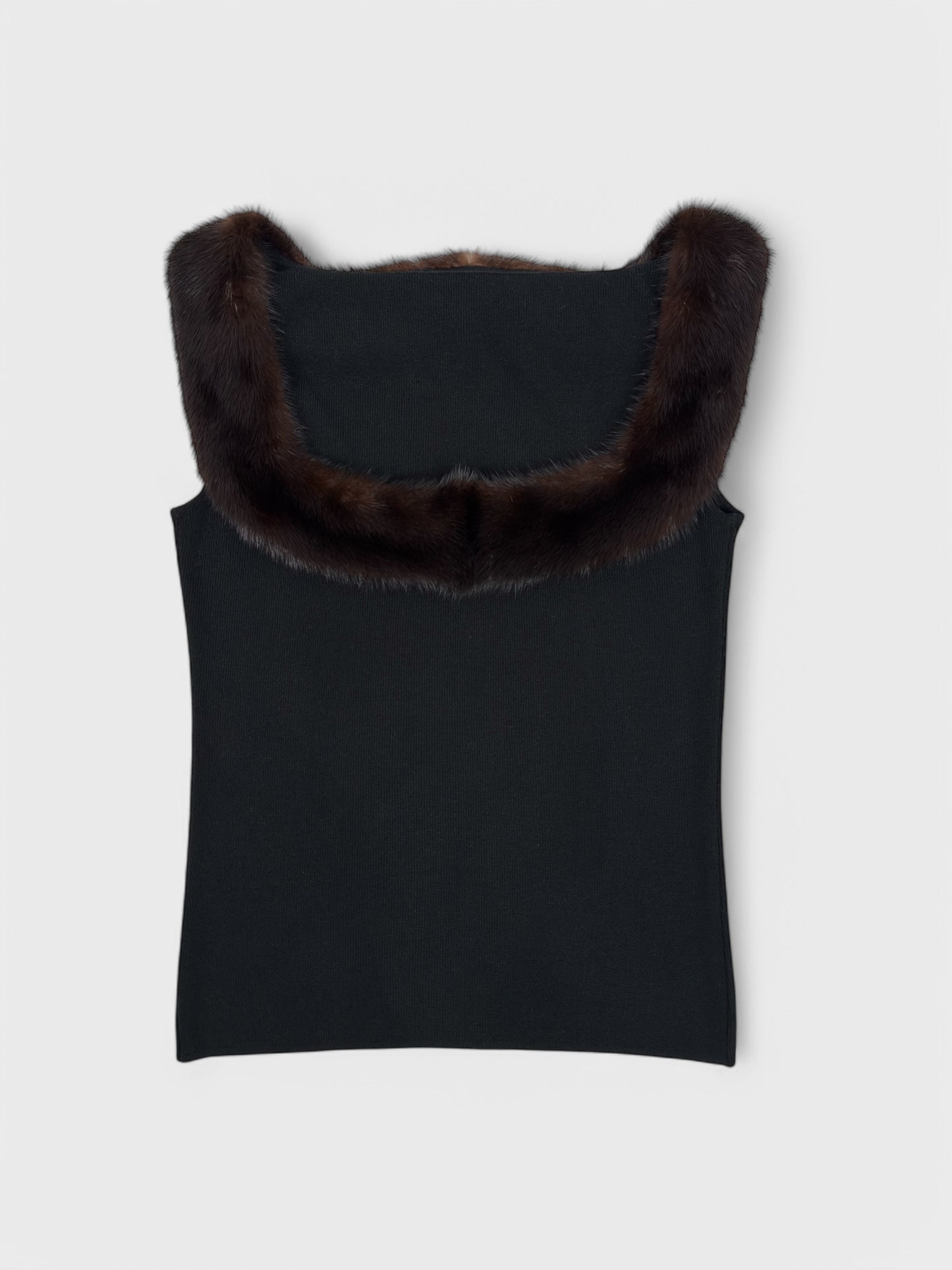 Blumarine FW 1999 Brown Fur Trim Knit Top - Relova Archiva