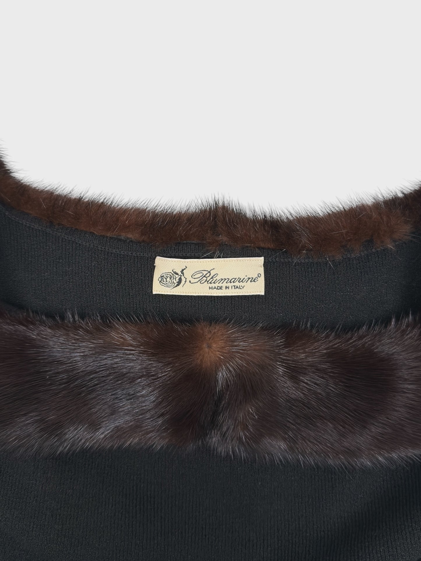 Blumarine FW 1999 Brown Fur Trim Knit Top - Relova Archiva