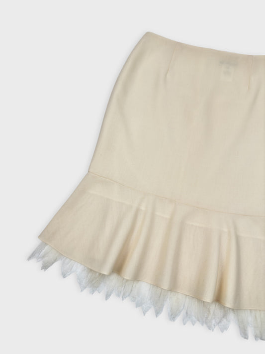 Blumarine FW 2003 Ivory Cream Virgin Wool Pencil Skirt - Relova Archiva
