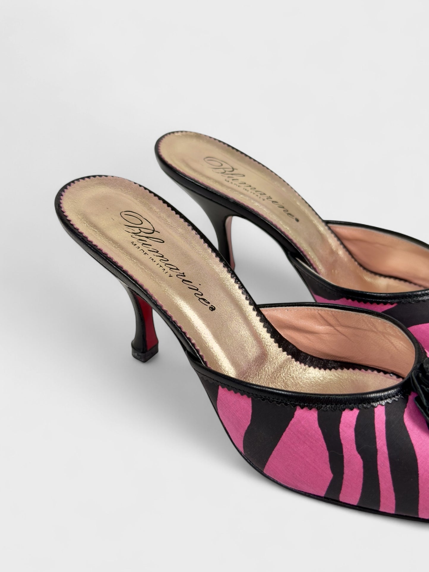 Blumarine SS 2001 Fuchsia Zebra Print Heeled Mules - Relova Archiva