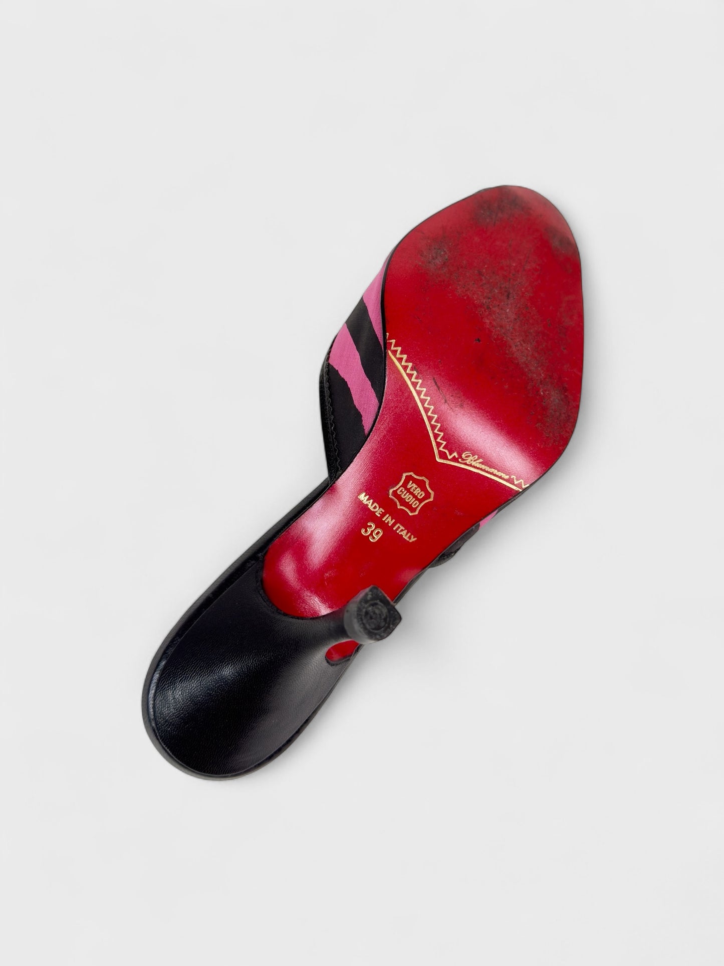 Blumarine SS 2001 Fuchsia Zebra Print Heeled Mules - Relova Archiva