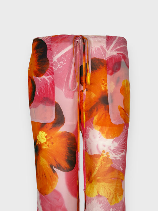 Blumarine SS 2002 Hibiscus Flower Print Silk Trousers - Relova Archiva