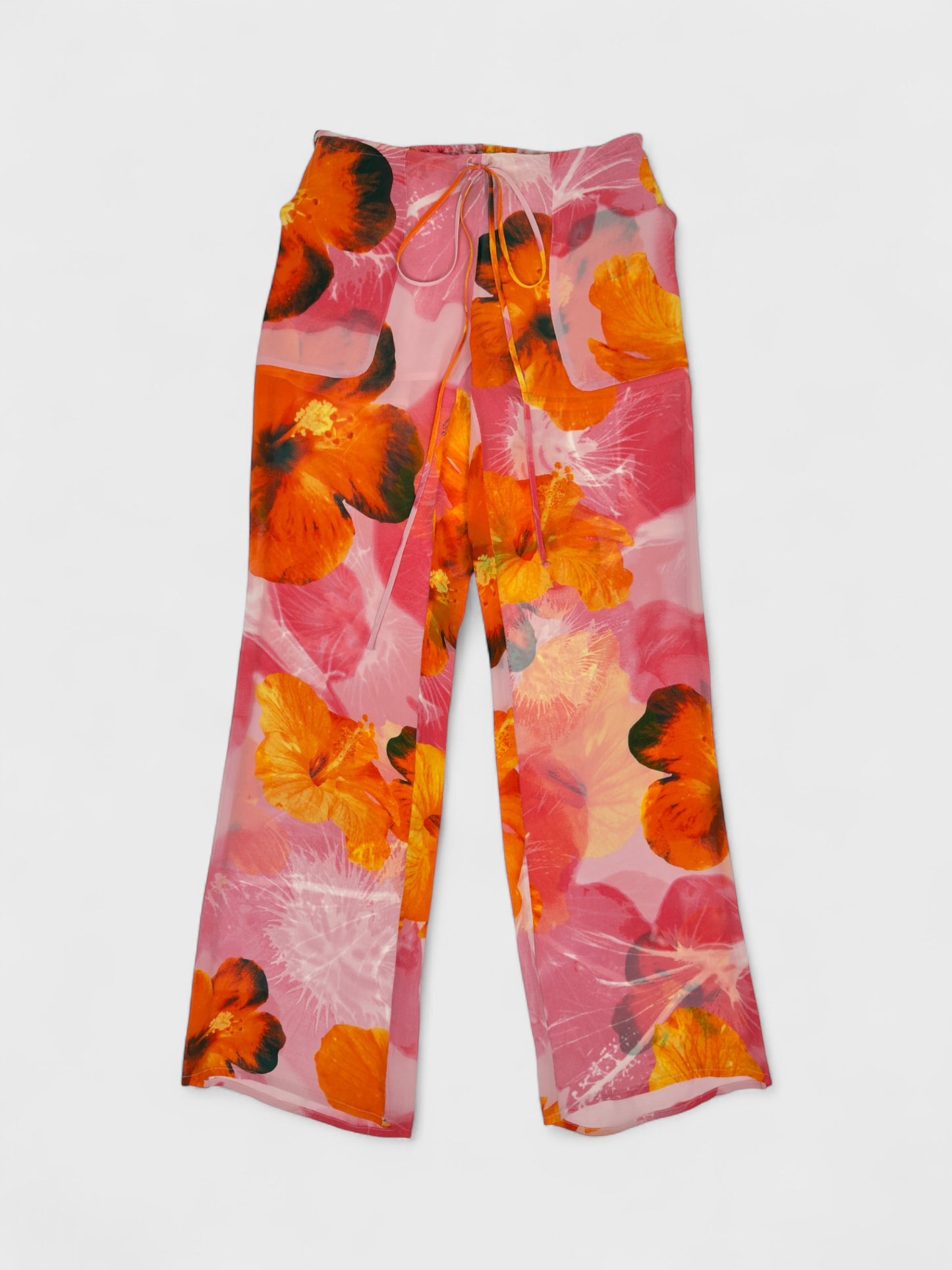 Blumarine SS 2002 Hibiscus Flower Print Silk Trousers - Relova Archiva