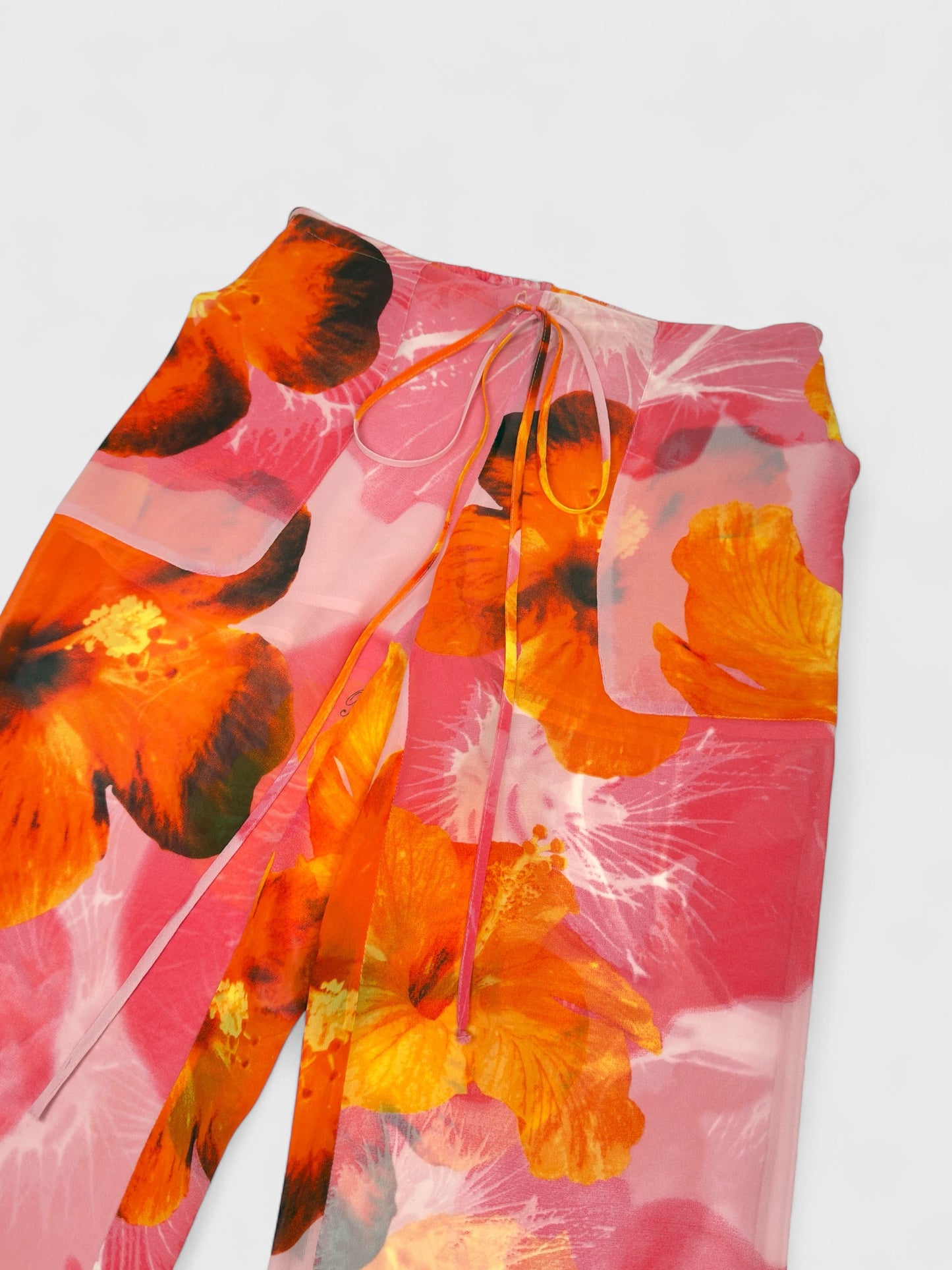 Blumarine SS 2002 Hibiscus Flower Print Silk Trousers - Relova Archiva
