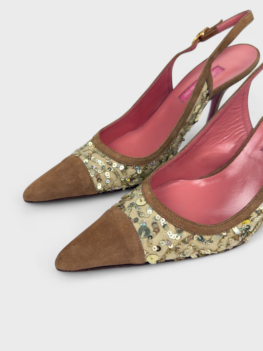 Blumarine SS 2005 Suede Sequins Décolleté Slingback - Relova Archiva