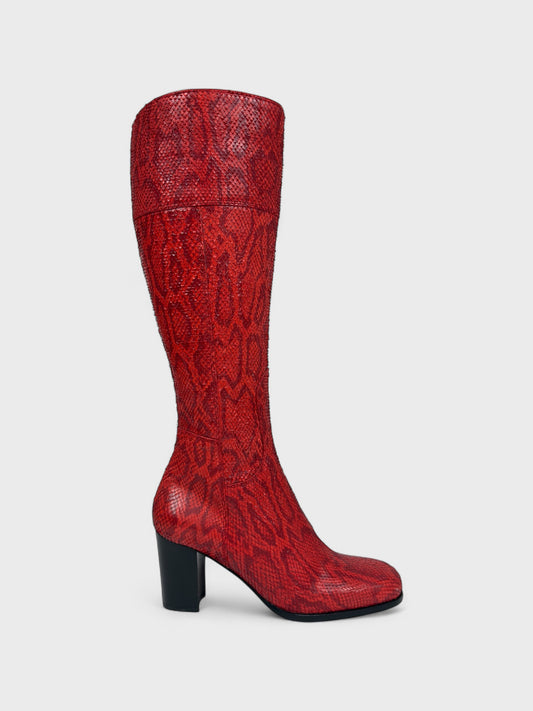 Dolce&Gabbana FW 1995 Runway Red Python Effect Leather Boots - Relova Archiva