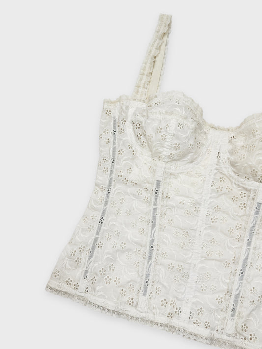 Dolce&Gabbana 2000s White Cotton Broderie Anglaise Sangallo Corset - Relova Archiva