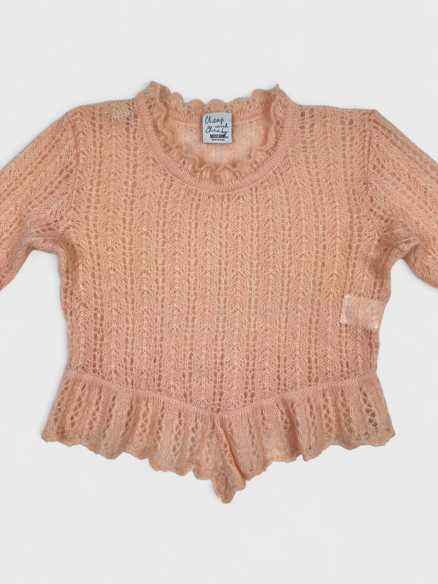 MOSCHINO Cheap And Chic 1990s Peach Pink Mohair Ruffle Sweater - Relova Archiva