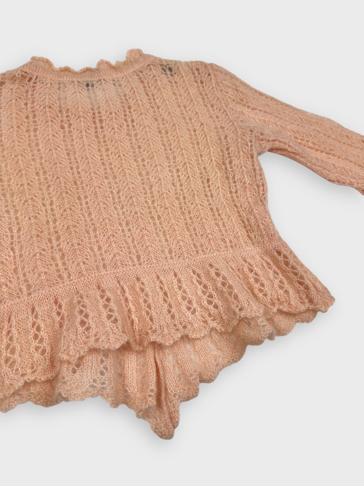 MOSCHINO Cheap And Chic 1990s Peach Pink Mohair Ruffle Sweater - Relova Archiva