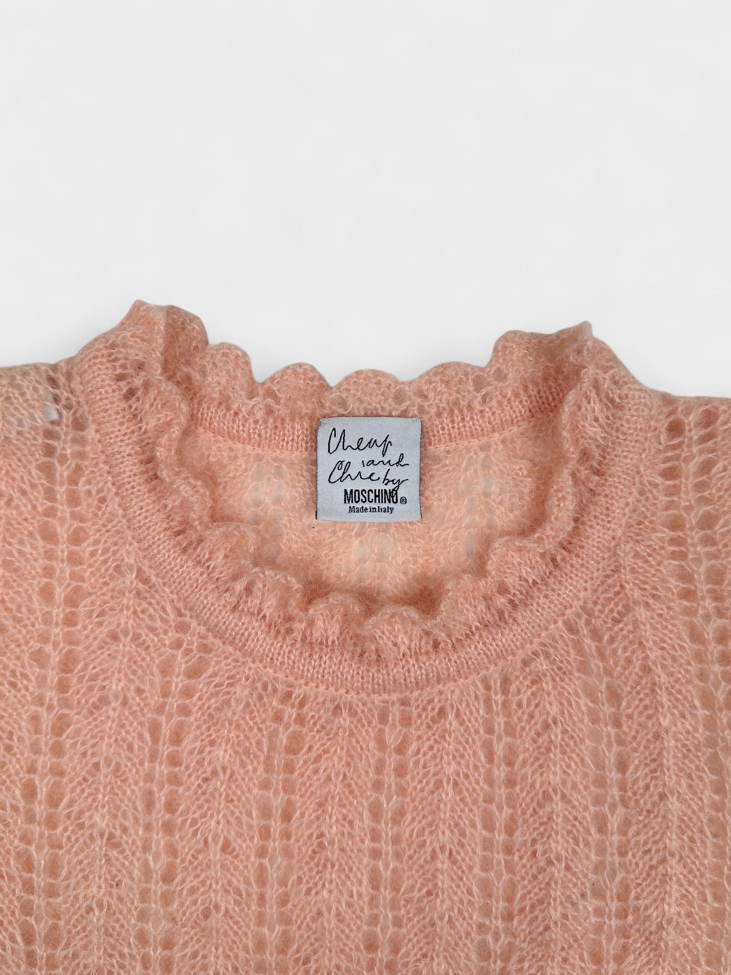 MOSCHINO Cheap And Chic 1990s Peach Pink Mohair Ruffle Sweater - Relova Archiva