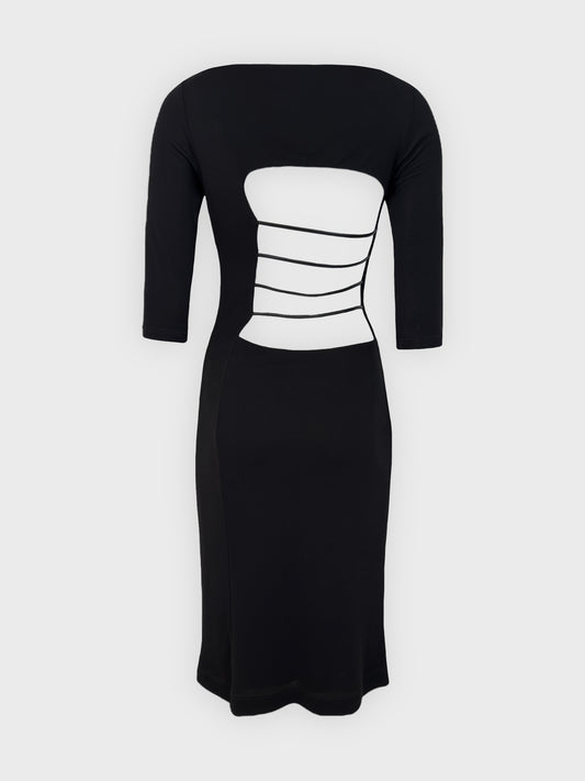 Versus by Gianni Versace 1990s Cut Out Leather Straps Black Midi Dress - Relova Archiva