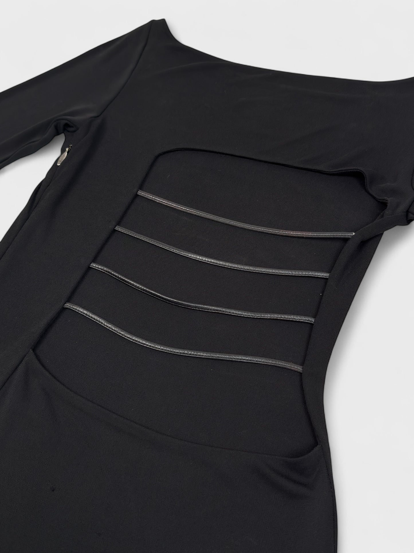 Versus by Gianni Versace 1990s Cut Out Leather Straps Black Midi Dress - Relova Archiva