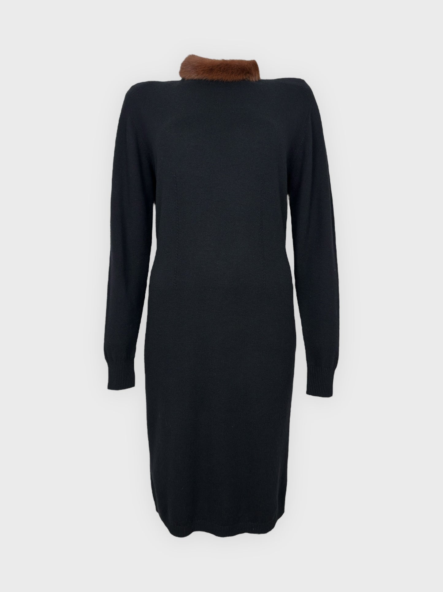 Blumarine 1980s 1990s Wool Cashmere Fur Collar Dress - Relova Archiva