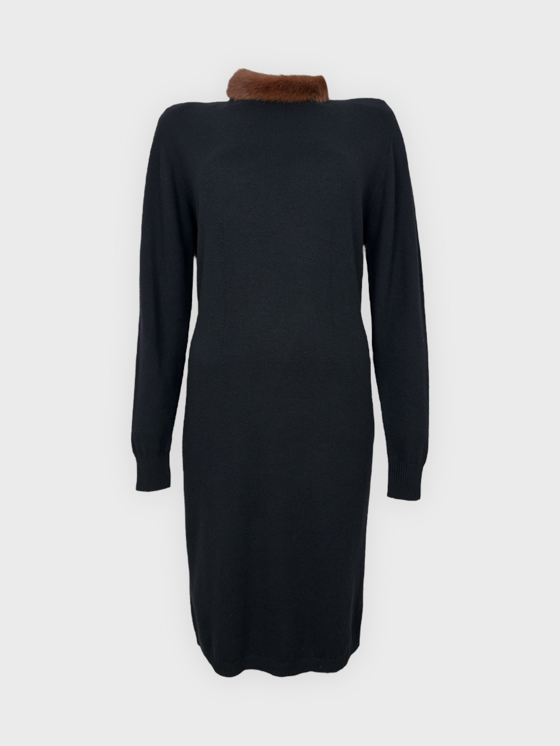 Blumarine 1980s 1990s Wool Cashmere Fur Collar Dress - Relova Archiva