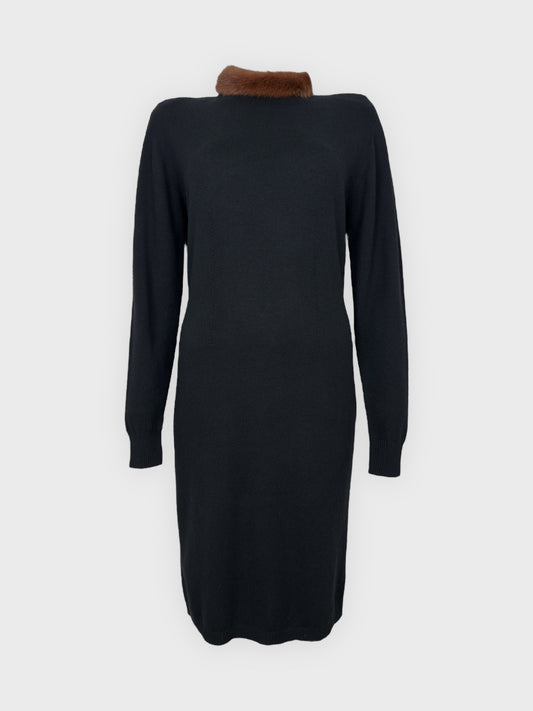 Blumarine 1980s 1990s Wool Cashmere Fur Collar Dress - Relova Archiva