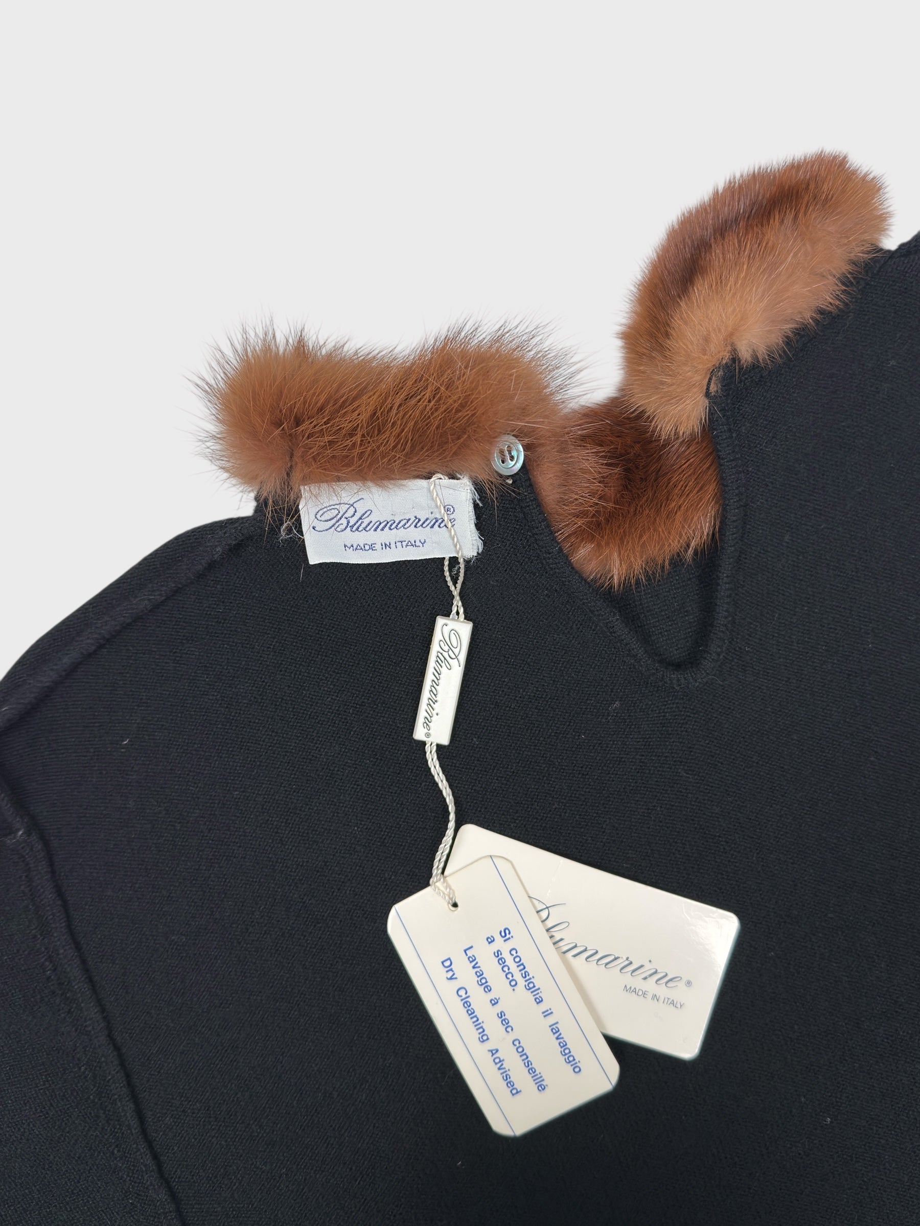 Blumarine 1980s 1990s Wool Cashmere Fur Collar Dress - Relova Archiva