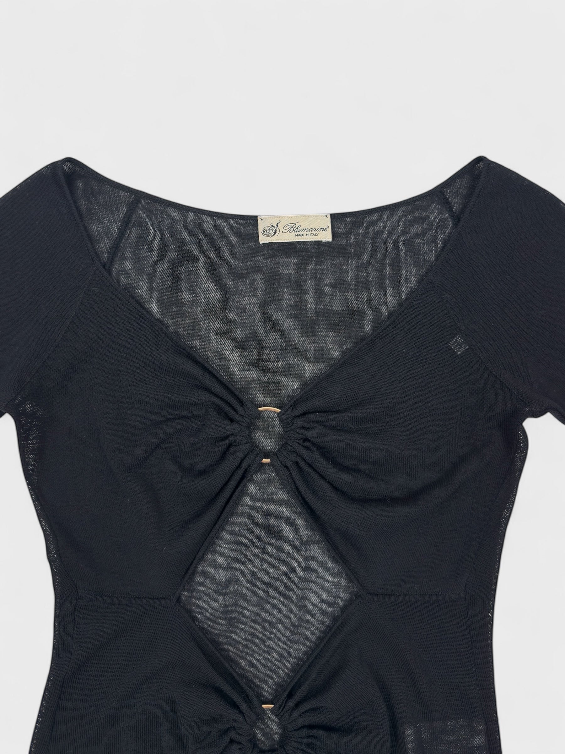 Blumarine 2000s Black Cotton Cut Out Rings Top - Relova Archiva