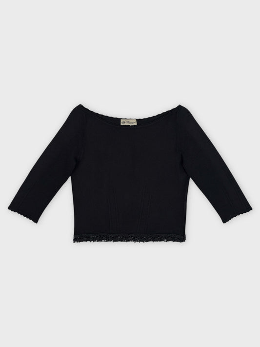 Blumarine Early 2000s Black Knit Crochet Trim Top - Relova Archiva