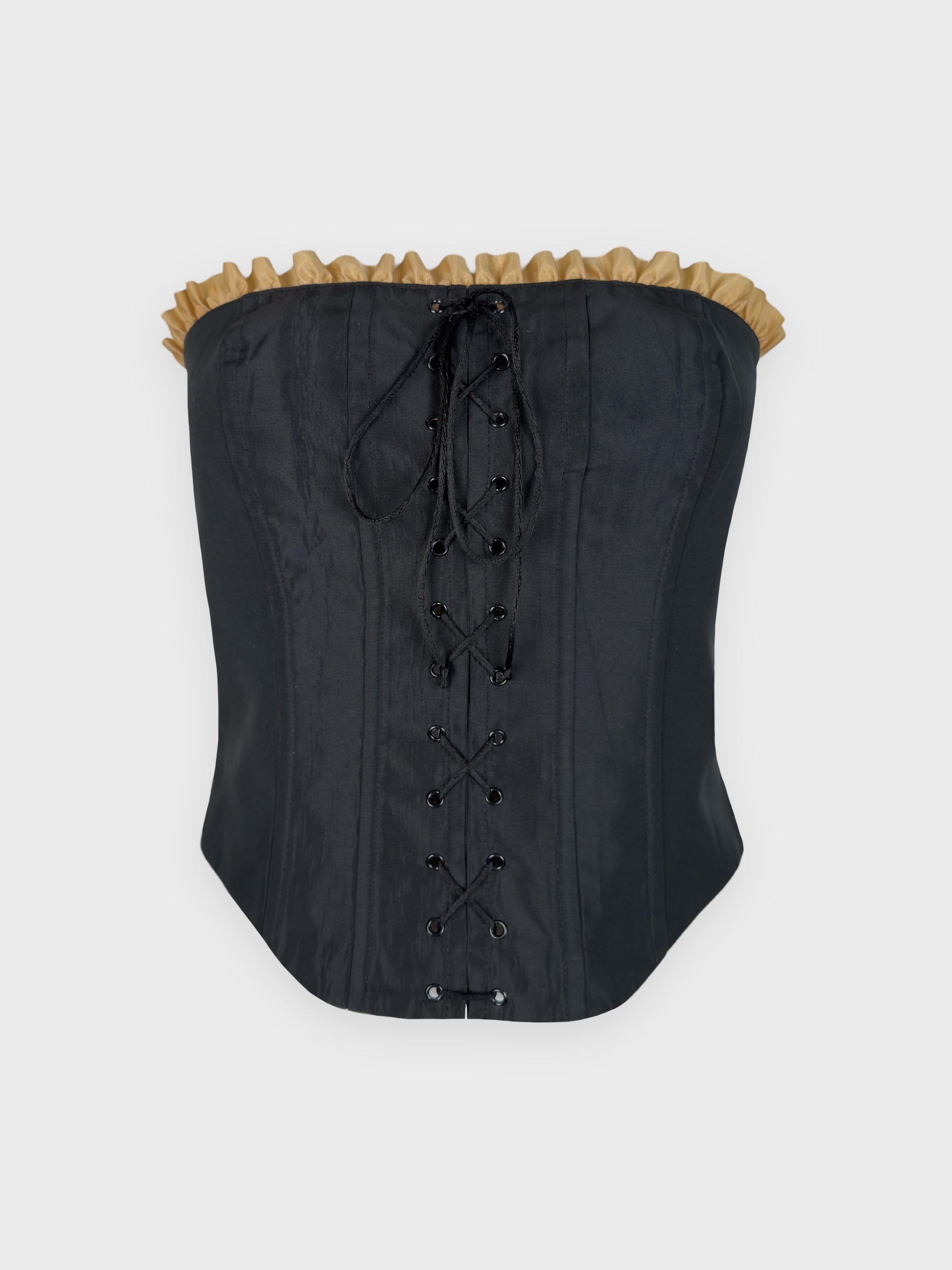 Blumarine 2000s Black Lace Up Ruffle Corset - Relova Archiva