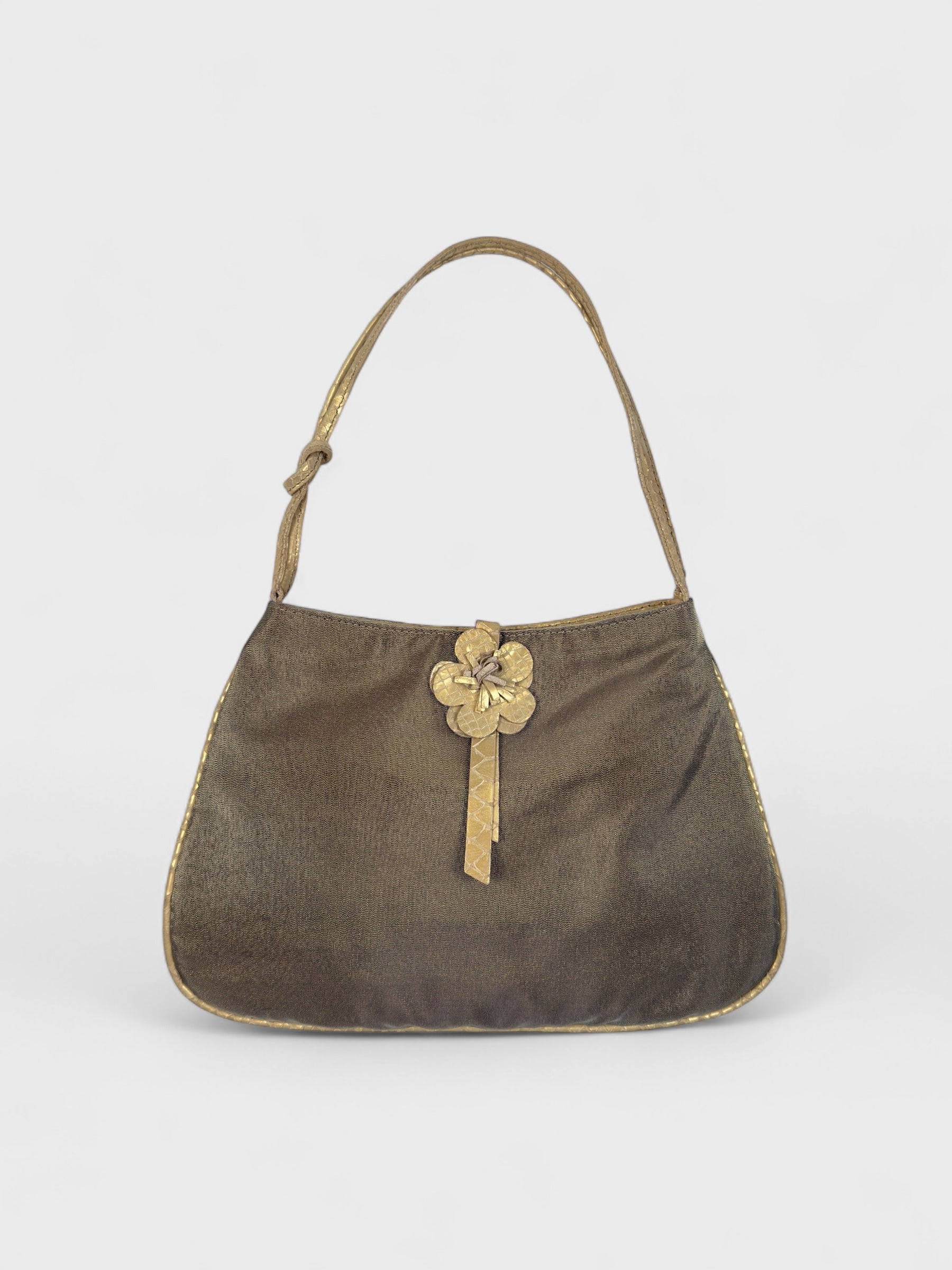 Blumarine 2000s Beige Iridescent Flower Knot Bag - Relova Archiva