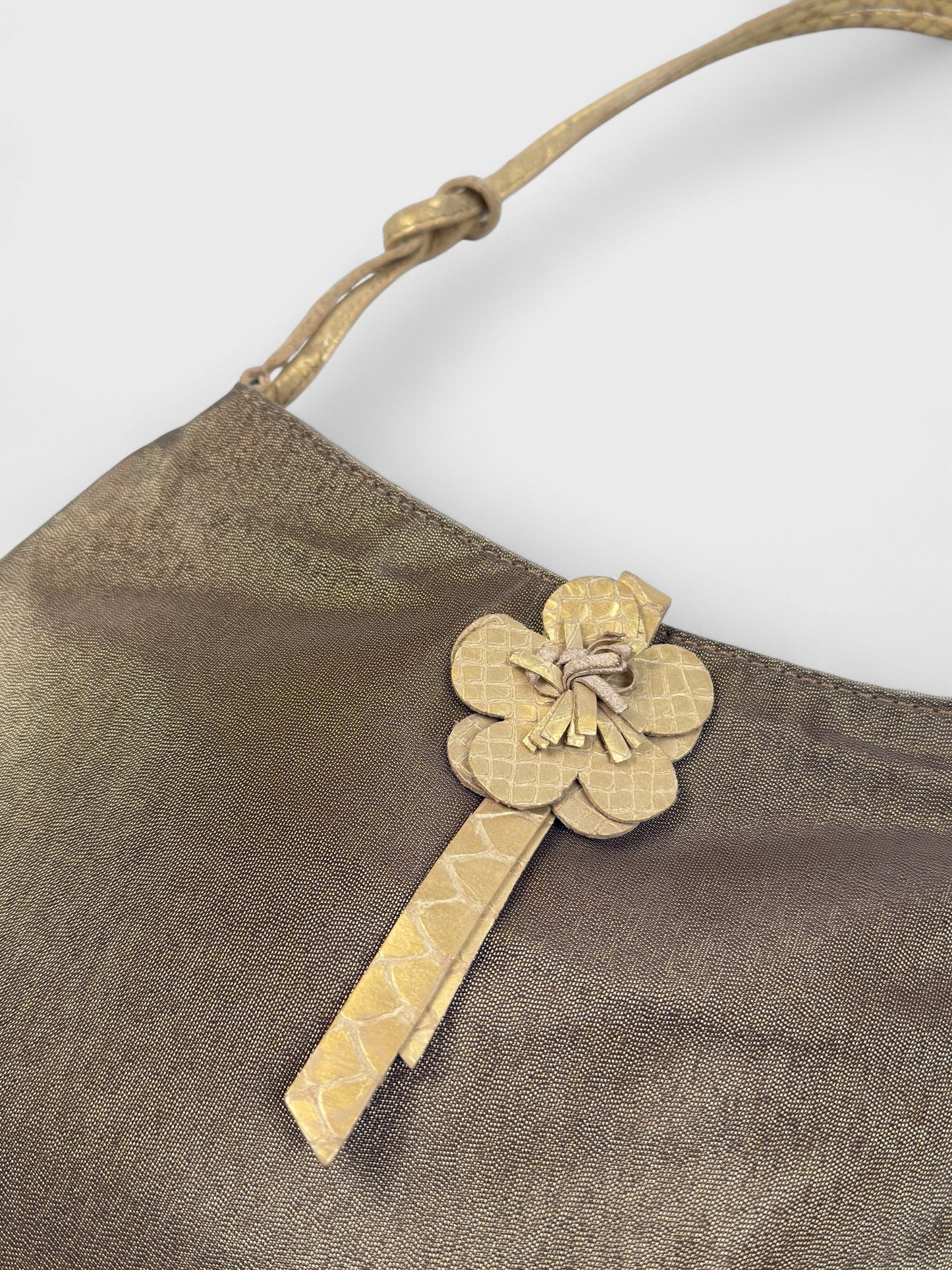 Blumarine 2000s Beige Iridescent Flower Knot Bag - Relova Archiva