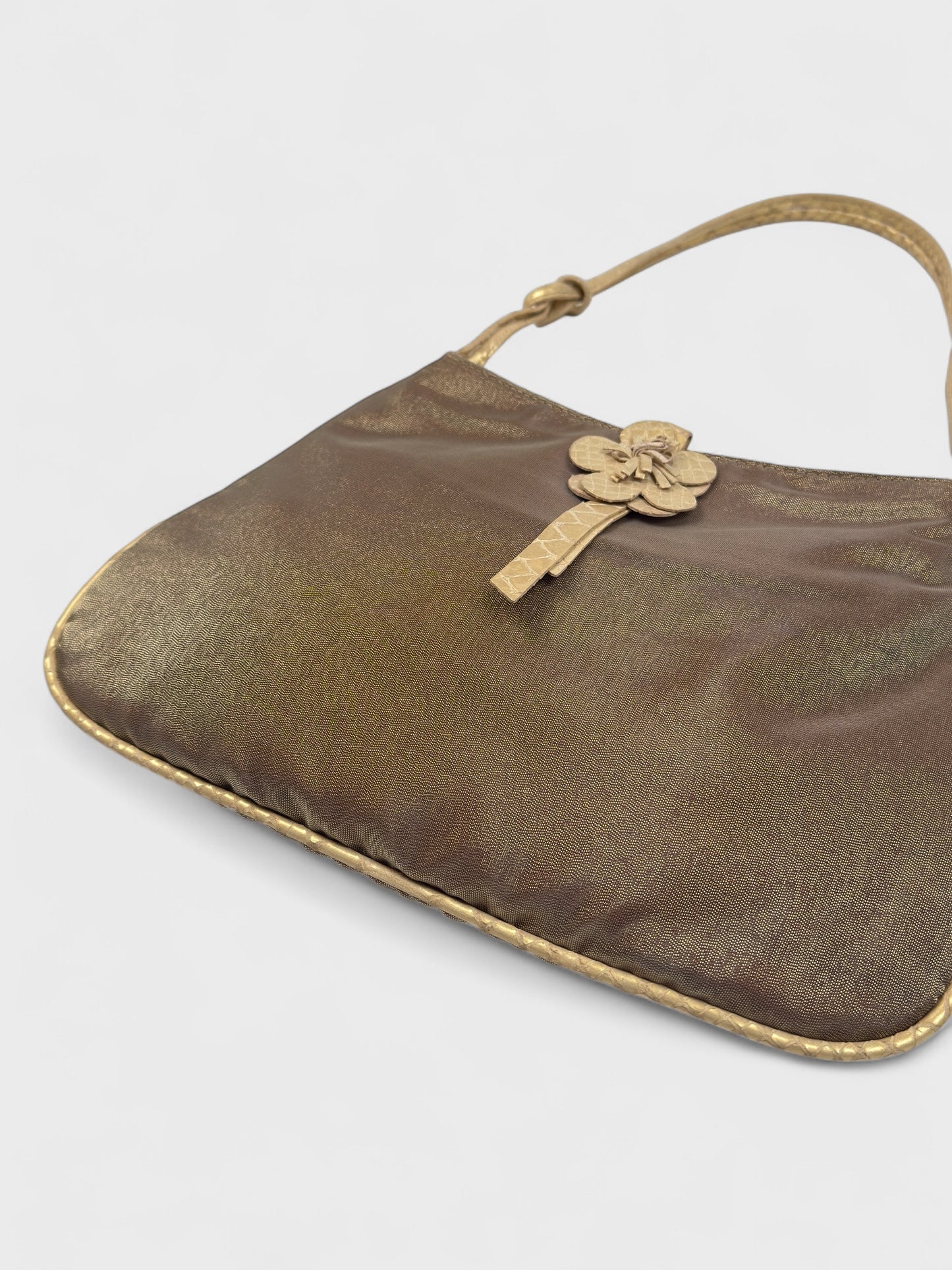 Blumarine 2000s Beige Iridescent Flower Knot Bag - Relova Archiva