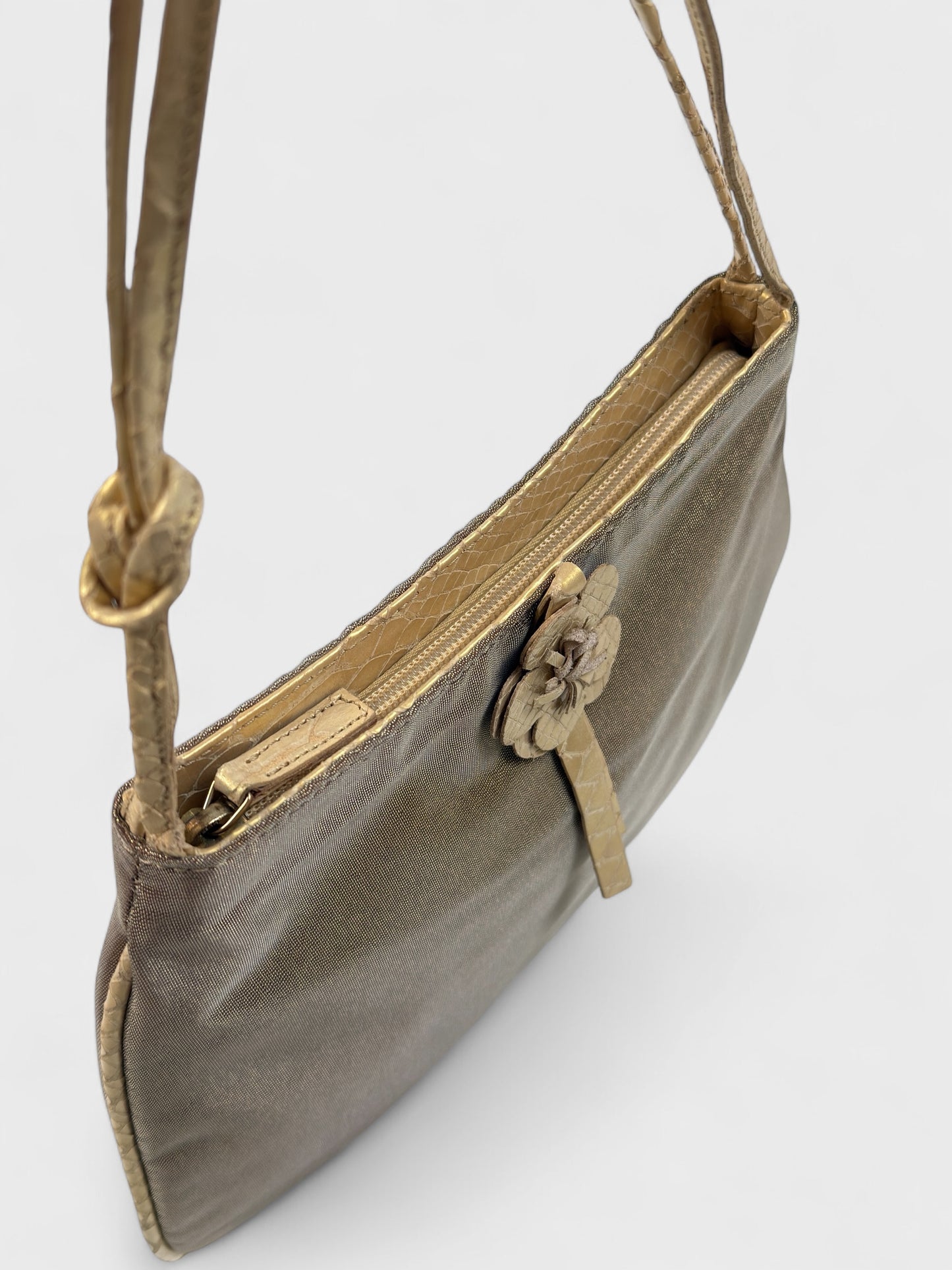 Blumarine 2000s Beige Iridescent Flower Knot Bag - Relova Archiva