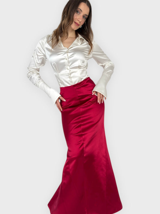 Blumarine Early 2000s Red Silk Maxi Skirt - Relova Archiva