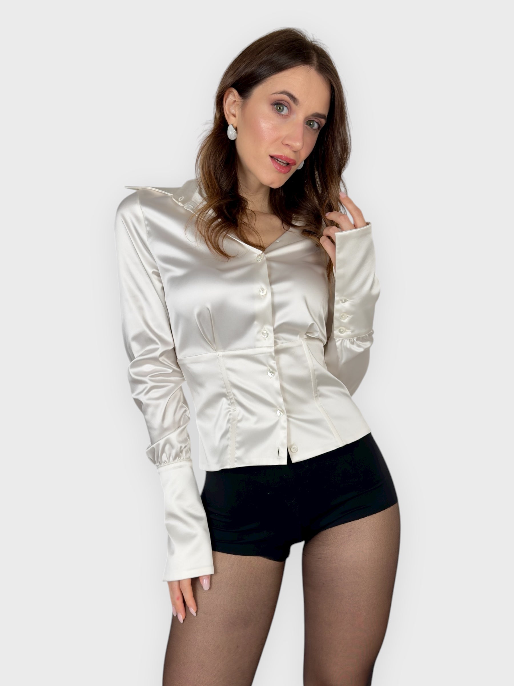 Blumarine 2000s White Satin Corset Shirt - Relova Archiva