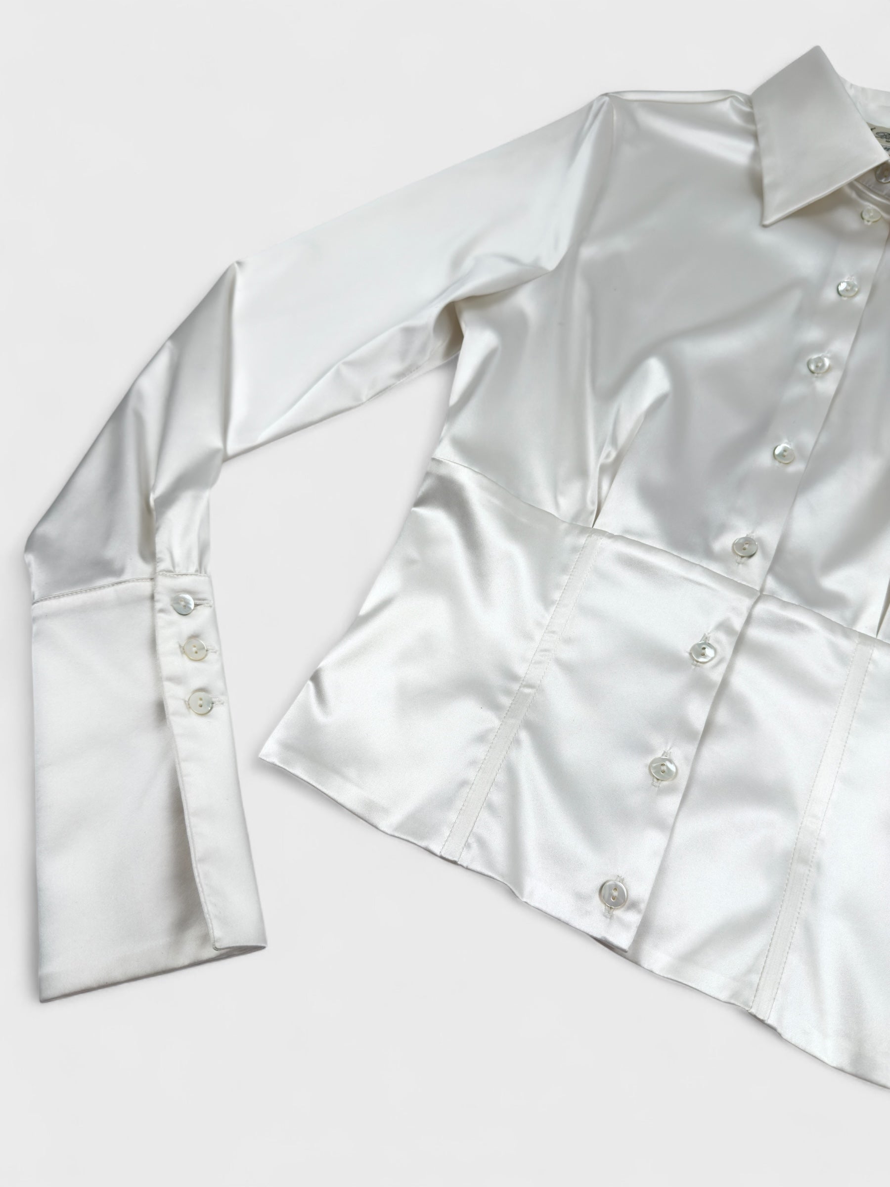 Blumarine 2000s White Satin Corset Shirt - Relova Archiva