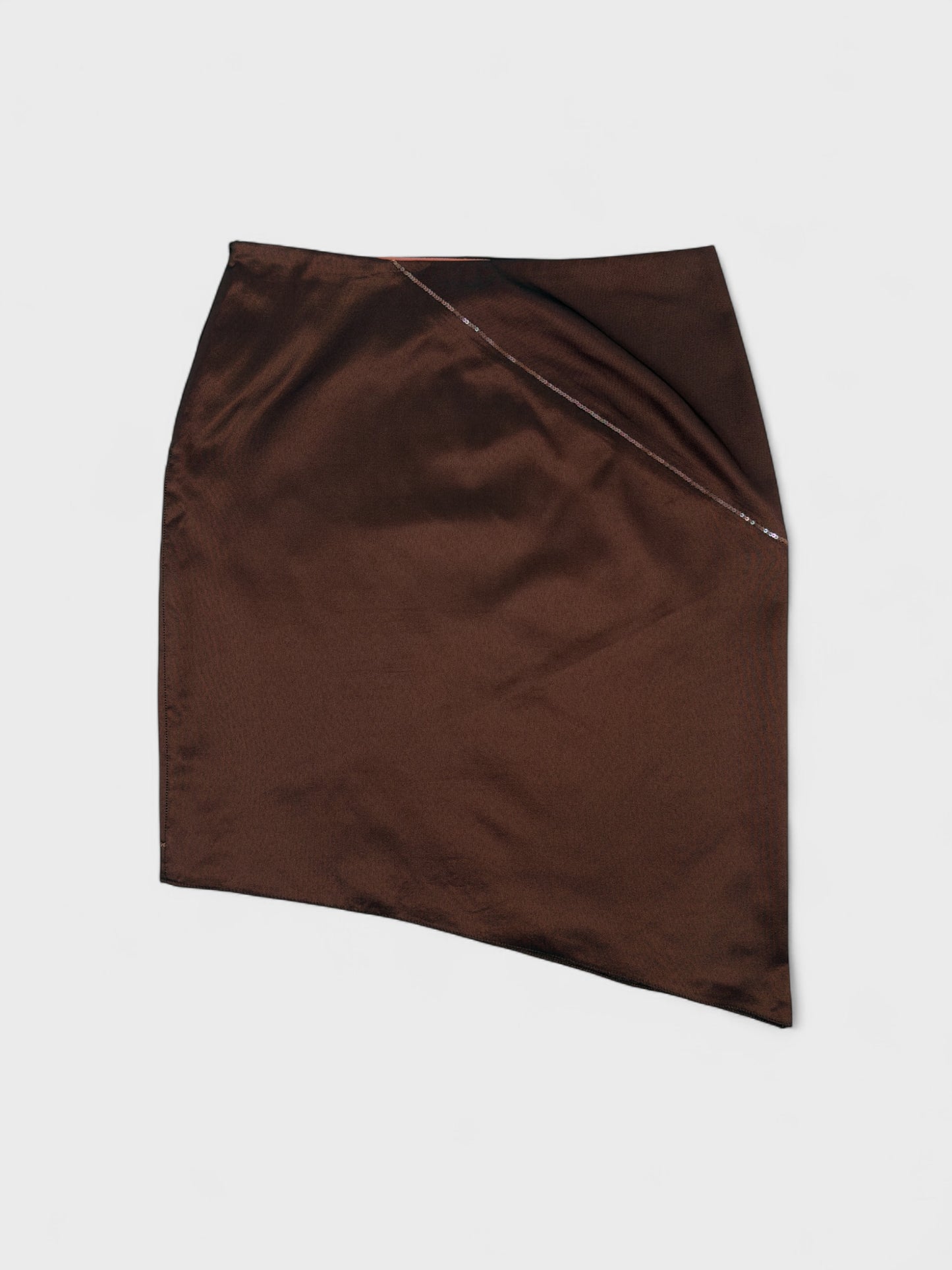 Blumarine 90s 00s Brown Iridescent Asymmetrical Sequins Skirt - Relova Archiva