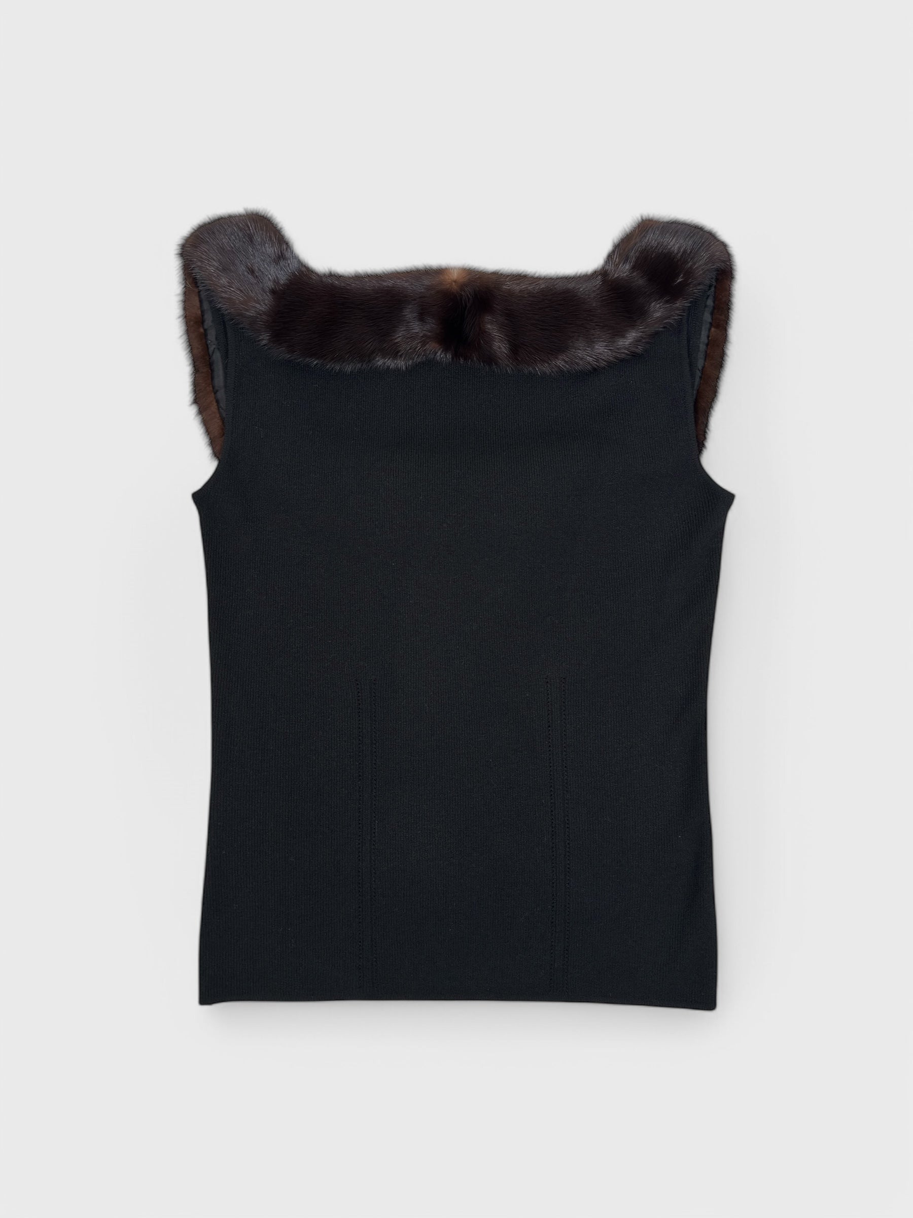 Blumarine FW 1999 Brown Fur Trim Knit Top - Relova Archiva
