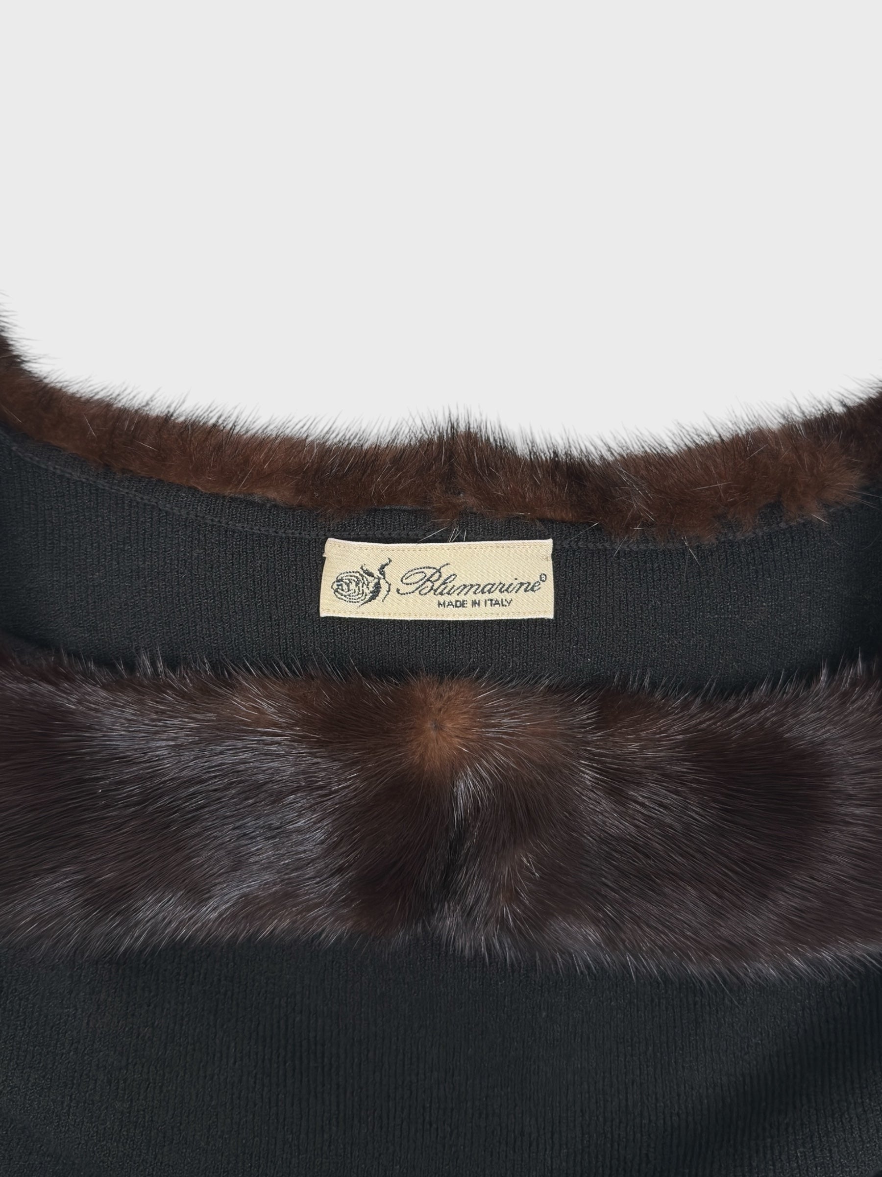 Blumarine FW 1999 Brown Fur Trim Knit Top - Relova Archiva