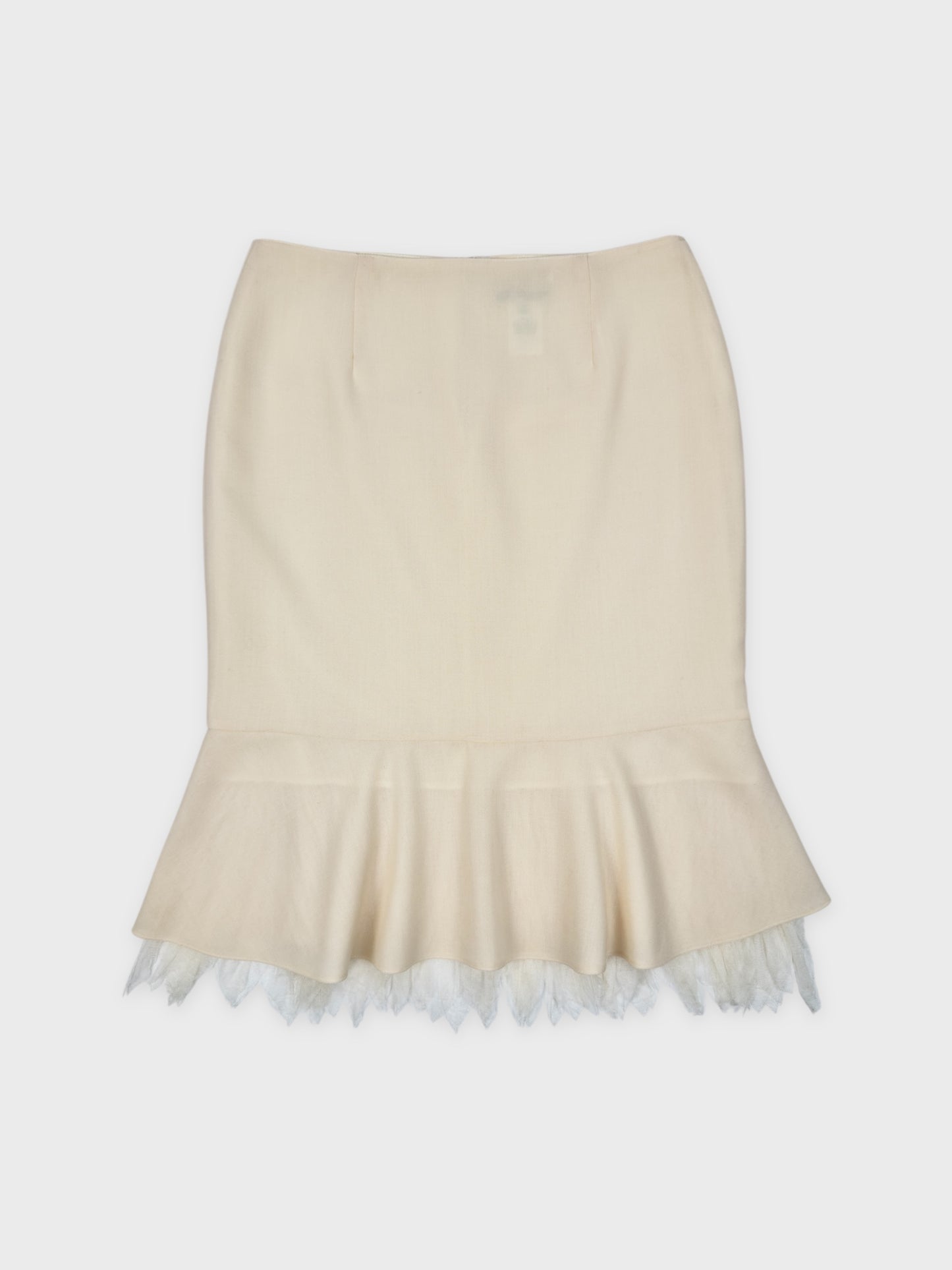 Blumarine FW 2003 Ivory Cream Virgin Wool Pencil Skirt  - Relova Archiva