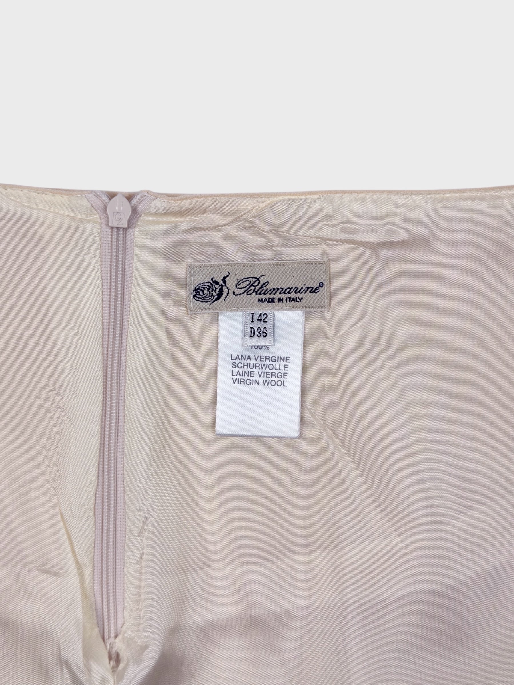 Blumarine FW 2003 Ivory Cream Virgin Wool Pencil Skirt  - Relova Archiva