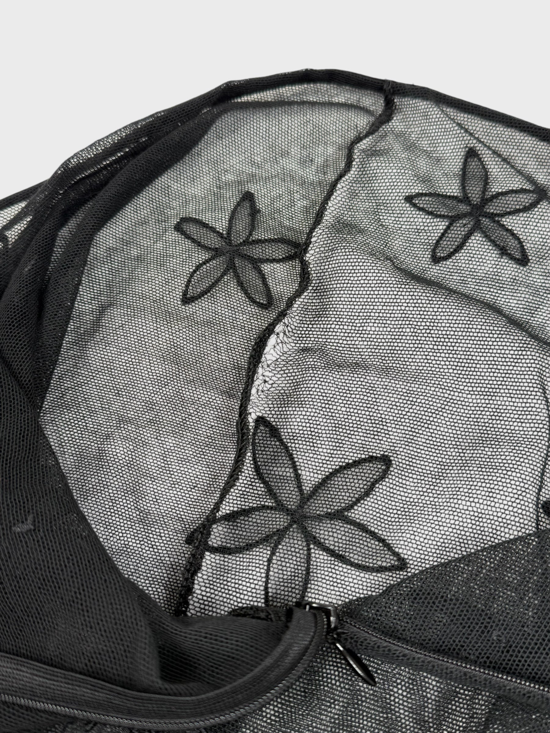 D&G by Dolce&Gabbana 1998-1999 Black Double Mesh Skirt Floral 3D Appliques - Relova Archiva