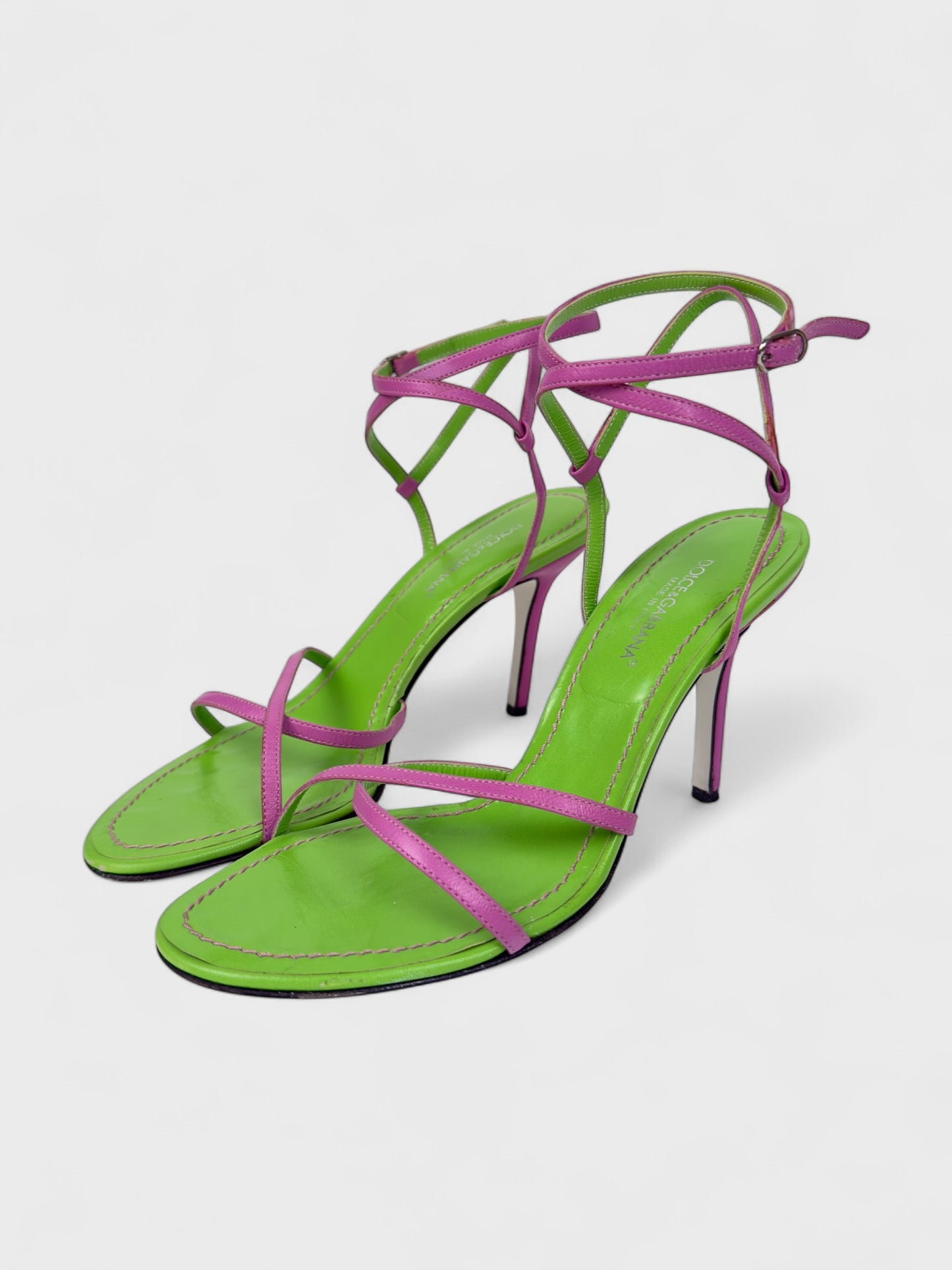Dolce&Gabbana 2000s Fuchsia Green Strappy Heels Sandals - Relova Archiva