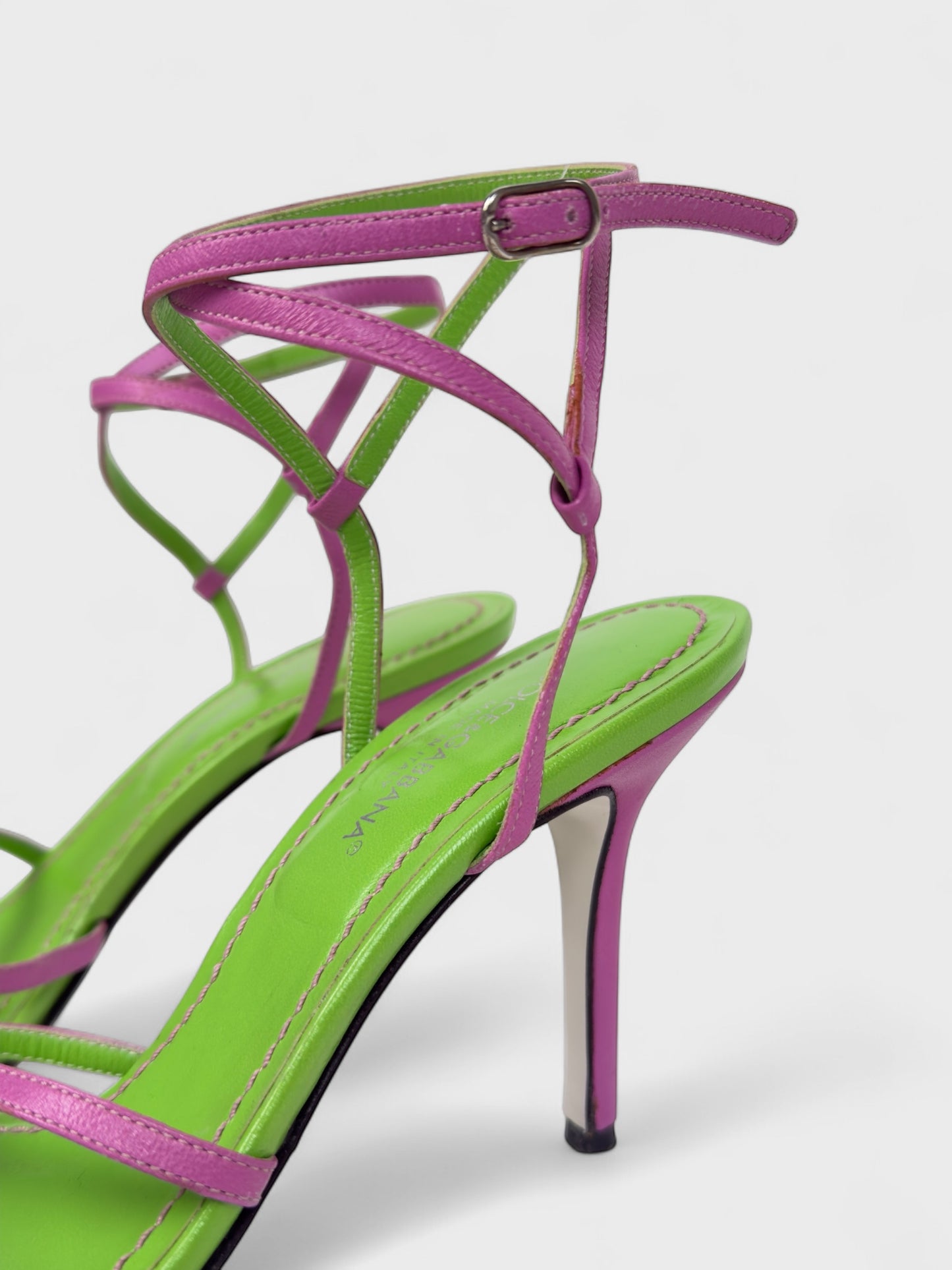 Dolce&Gabbana 2000s Fuchsia Green Strappy Heels Sandals - Relova Archiva