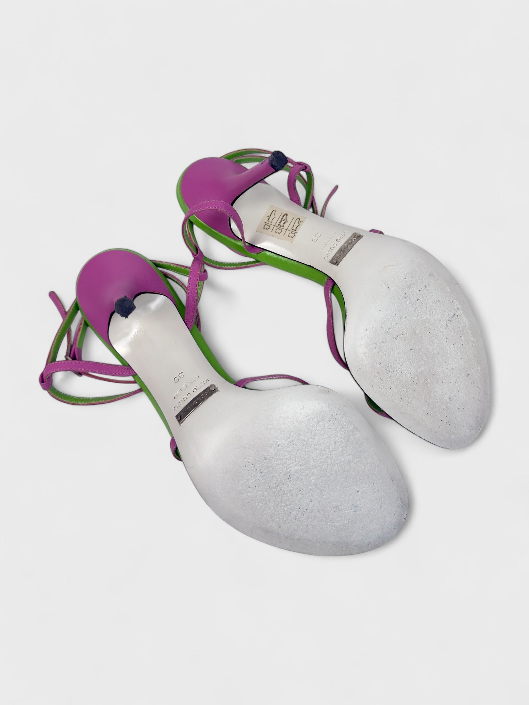 Dolce&Gabbana 2000s Fuchsia Green Strappy Heels Sandals - Relova Archiva