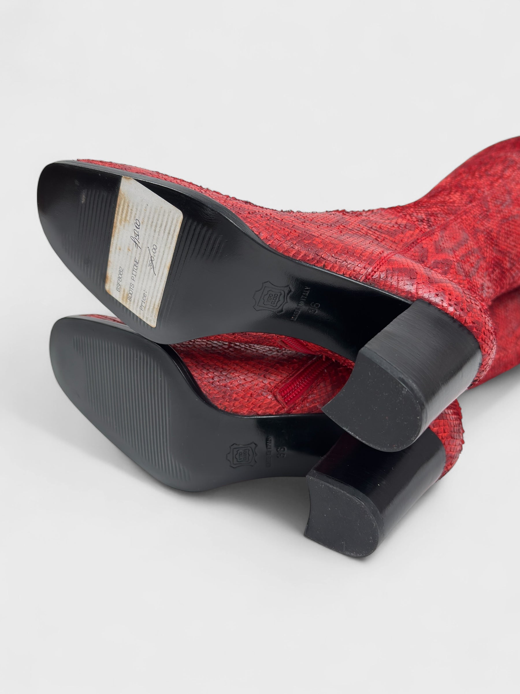 Dolce&Gabbana FW 1995 Runway Red Python Effect Leather Boots - Relova Archiva