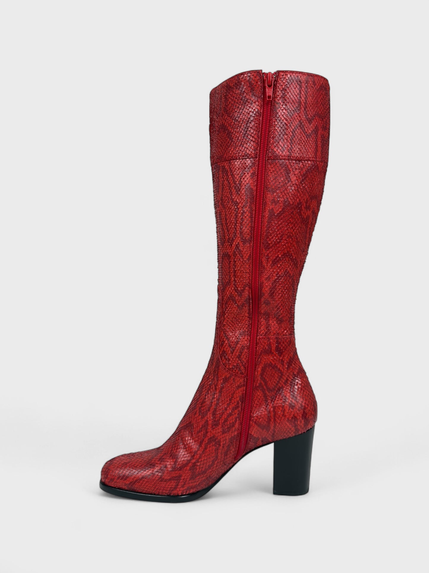 Dolce&Gabbana FW 1995 Runway Red Python Effect Leather Boots - Relova Archiva