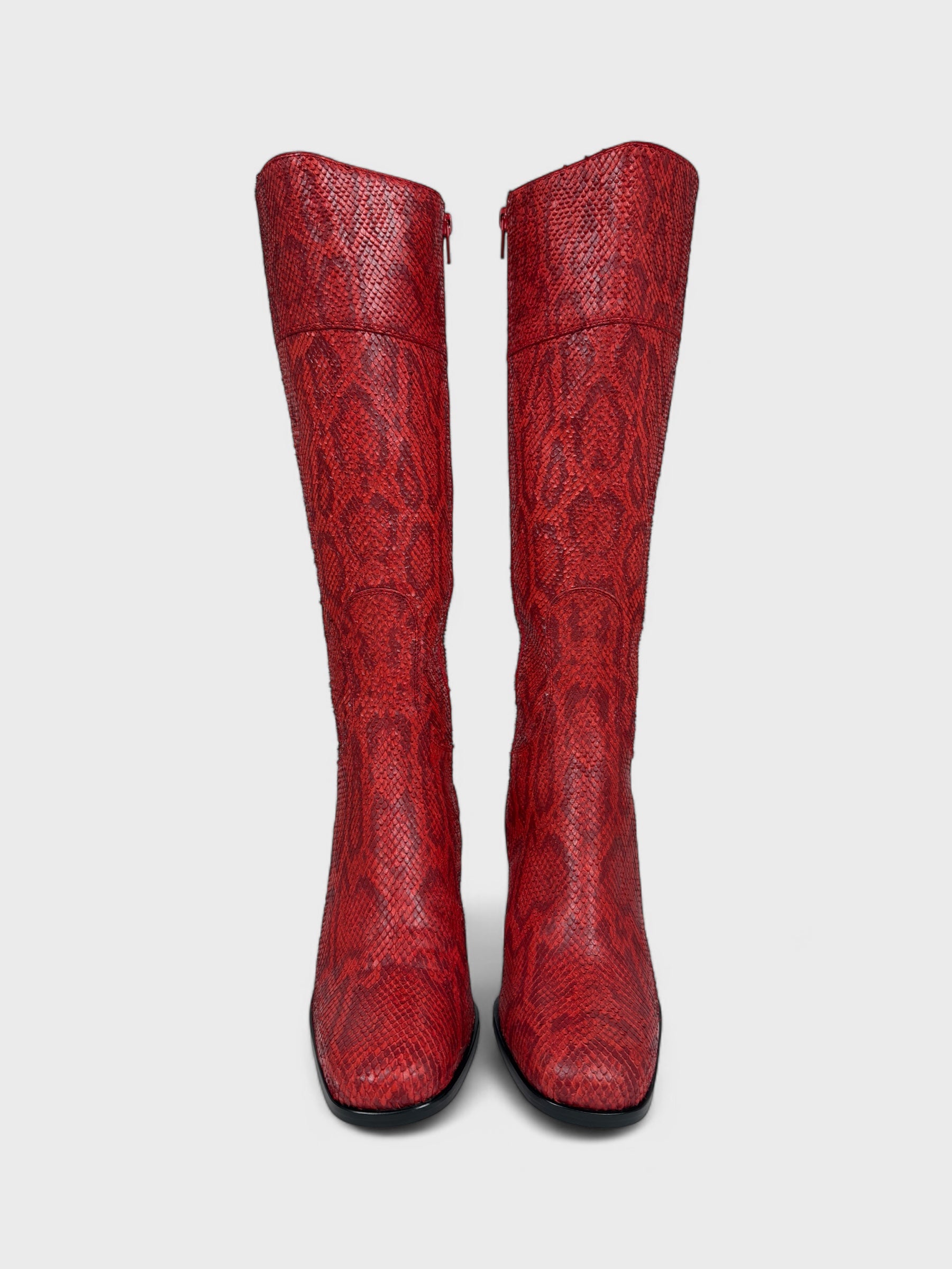 Dolce&Gabbana FW 1995 Runway Red Python Effect Leather Boots - Relova Archiva