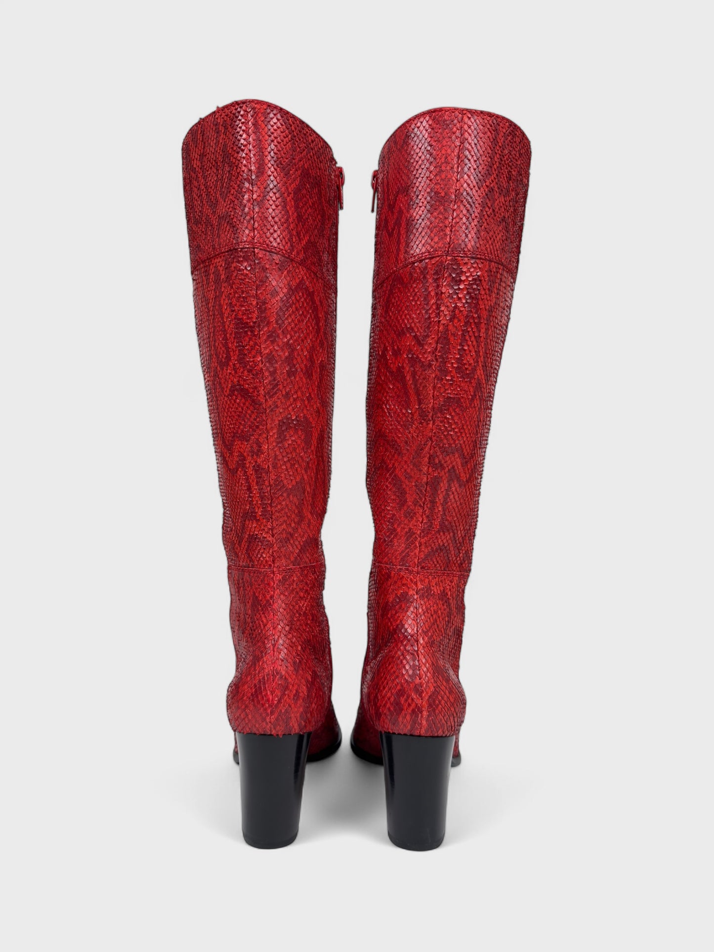 Dolce&Gabbana FW 1995 Runway Red Python Effect Leather Boots - Relova Archiva