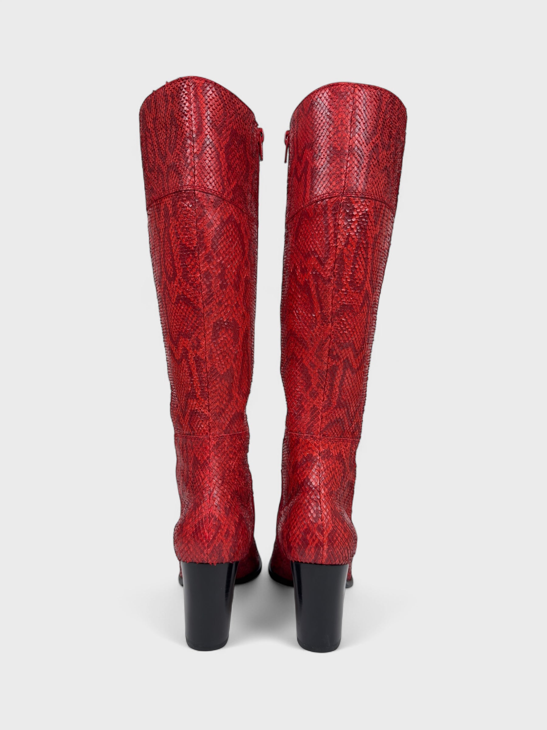 Dolce&Gabbana FW 1995 Runway Red Python Effect Leather Boots - Relova Archiva