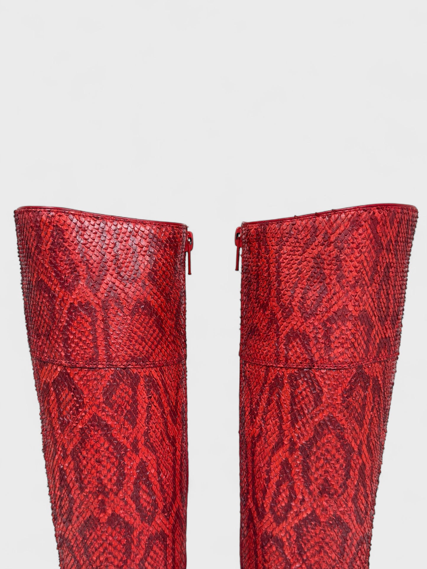 Dolce&Gabbana FW 1995 Runway Red Python Effect Leather Boots - Relova Archiva