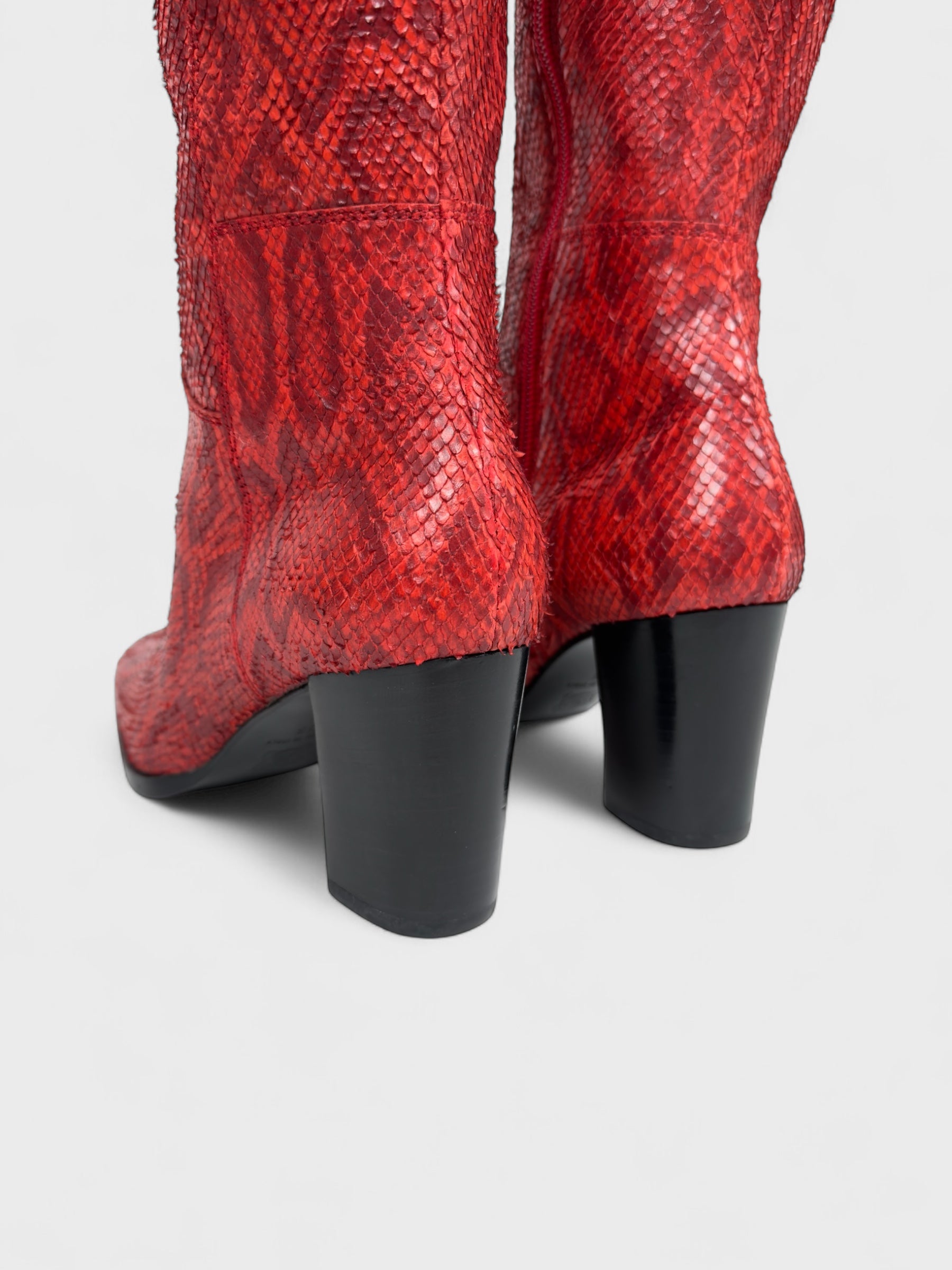 Dolce&Gabbana FW 1995 Runway Red Python Effect Leather Boots - Relova Archiva